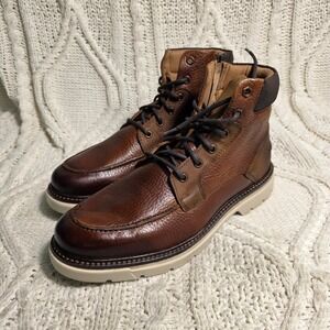 Franco Fortini Ken Ankle Boots Brown Pebbled Leather Moc Toe Mens 9 NEW
